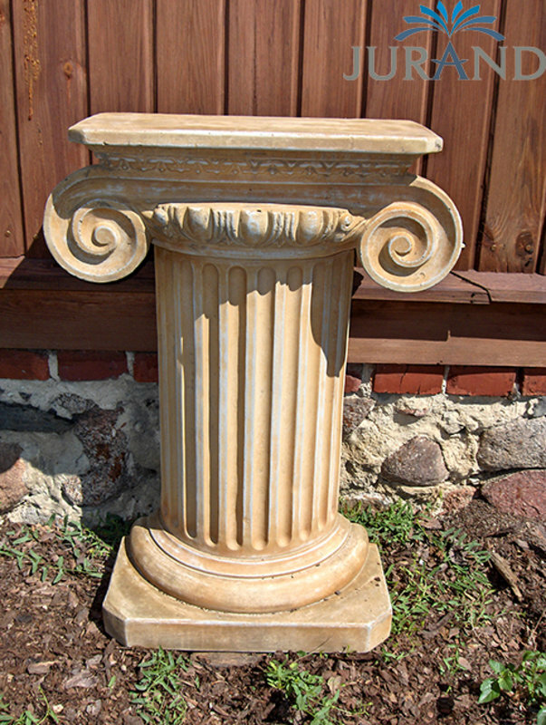 Pedestal in antique greek ionic column style with natural obsolescence imitation made of water-resistant cement 3503
