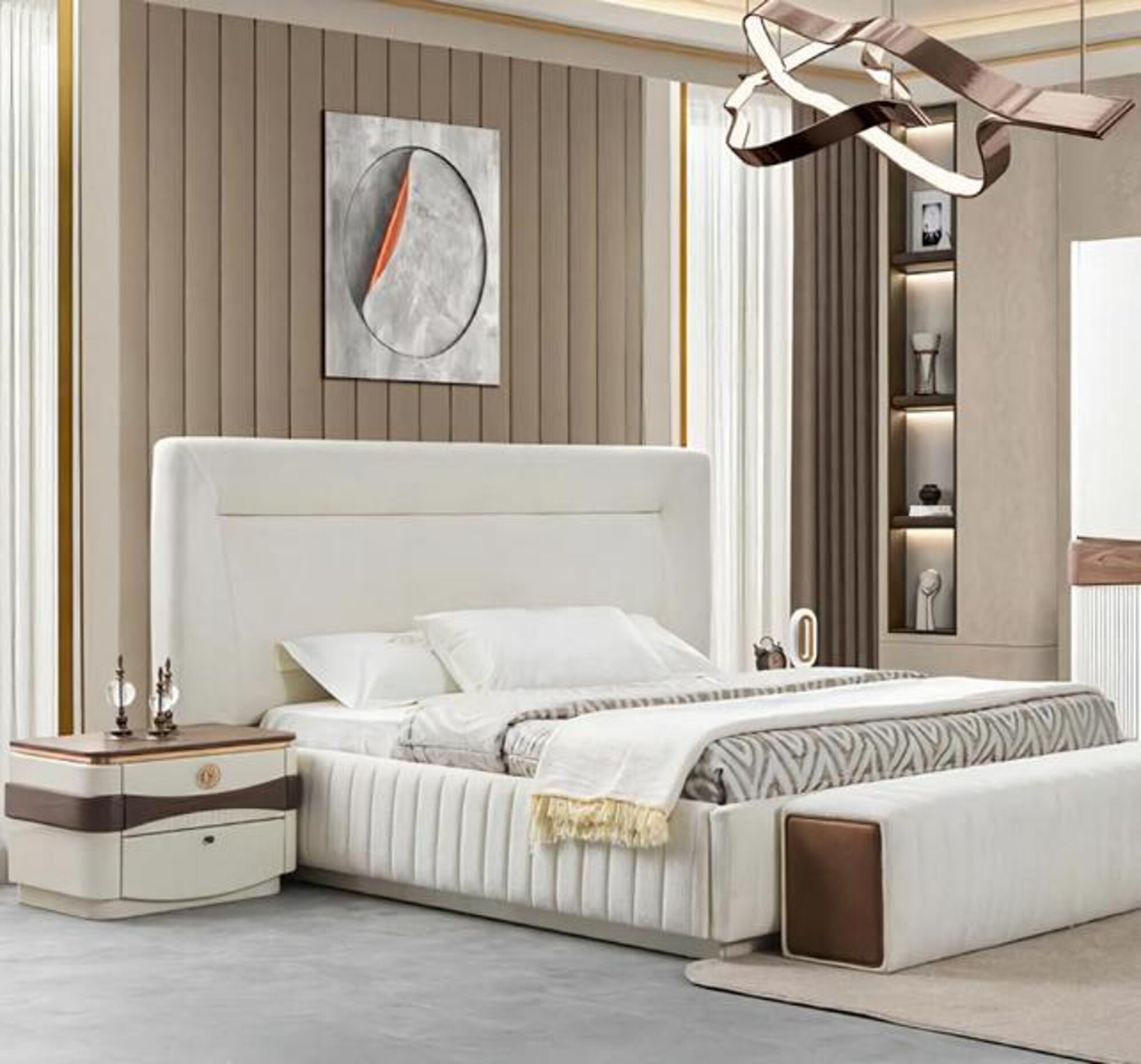 Bedroom Set 3-piece Design Bed Luxury 2x Nightstands White Furniture