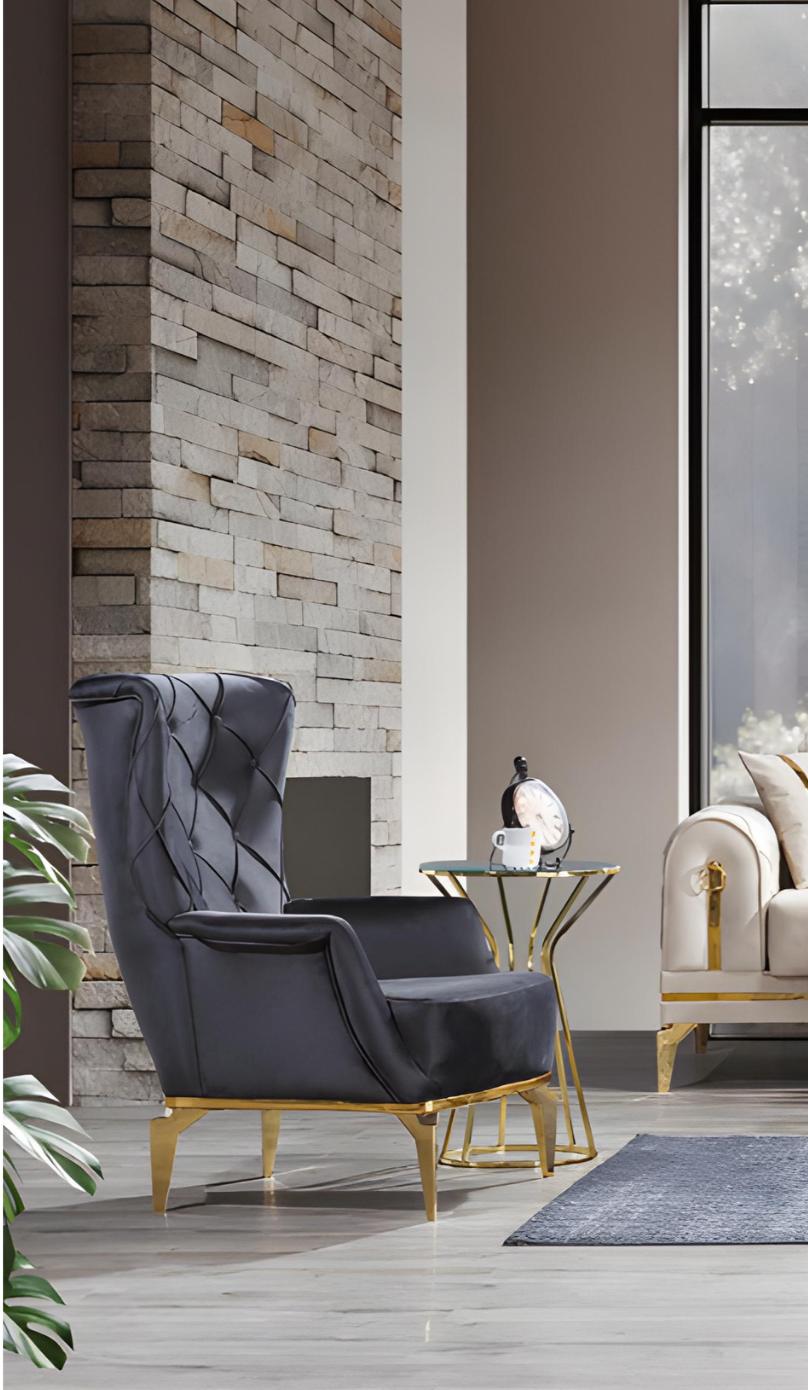 Dark gray upholstered armchair, TV chair, living room, single-seater furniture.