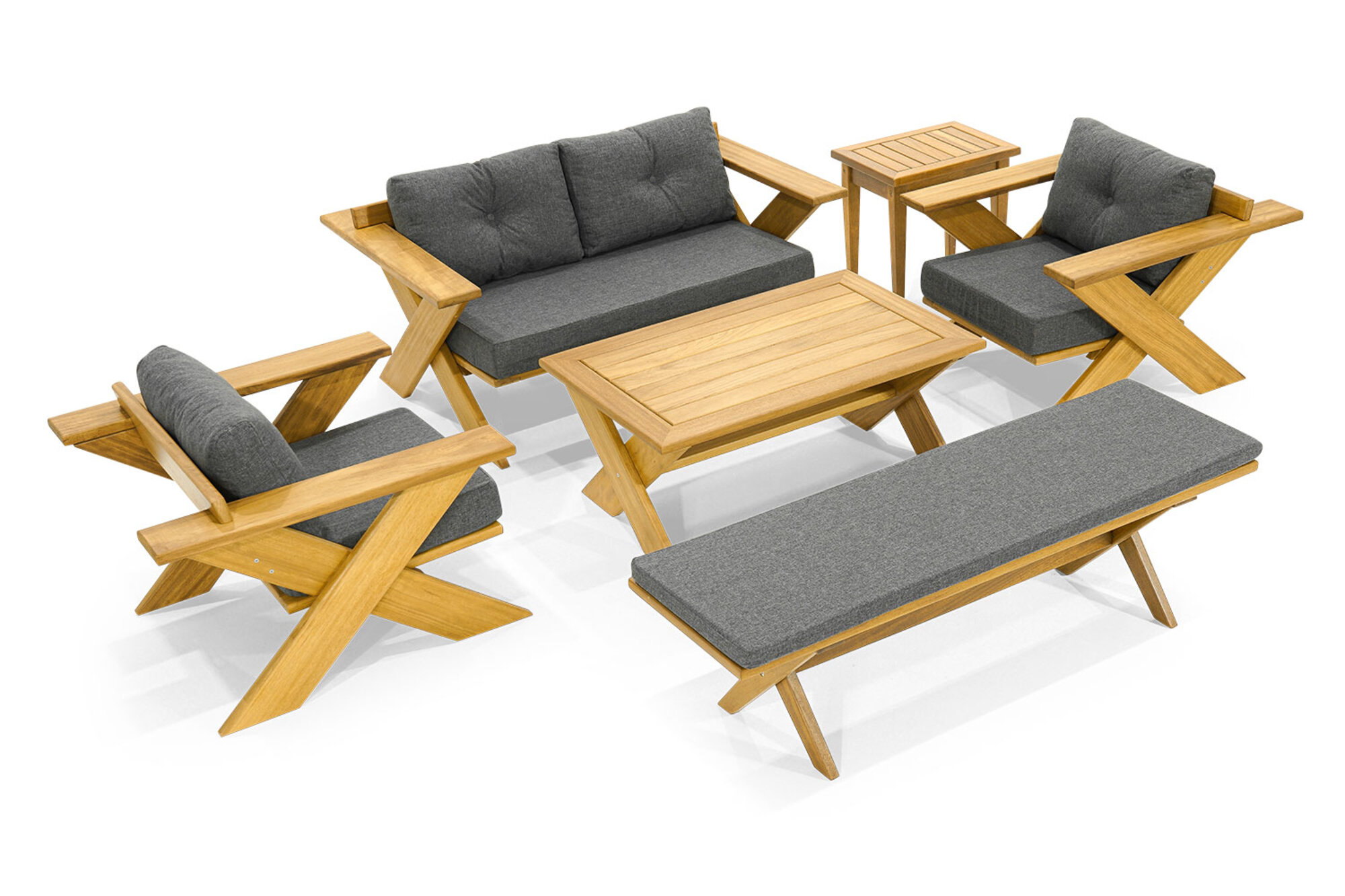 Stylish garden furniture elegant bench 2 armchairs side table 6 pieces