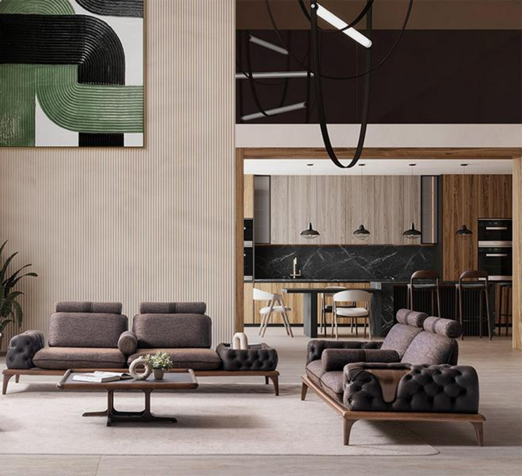 Noble Brown 2x Three-Seater Sofas Living Room Chesterfield Sofa Couch Modern Sofas