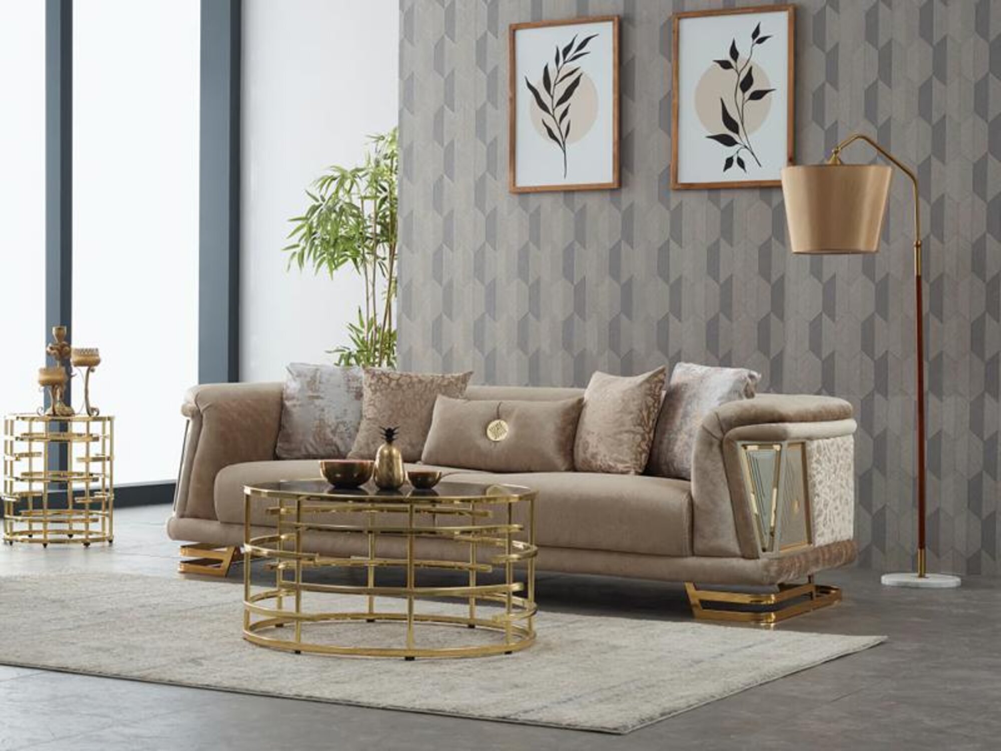 Three-seater sofa 3-seater fabric sofa upholstered couch beige modern