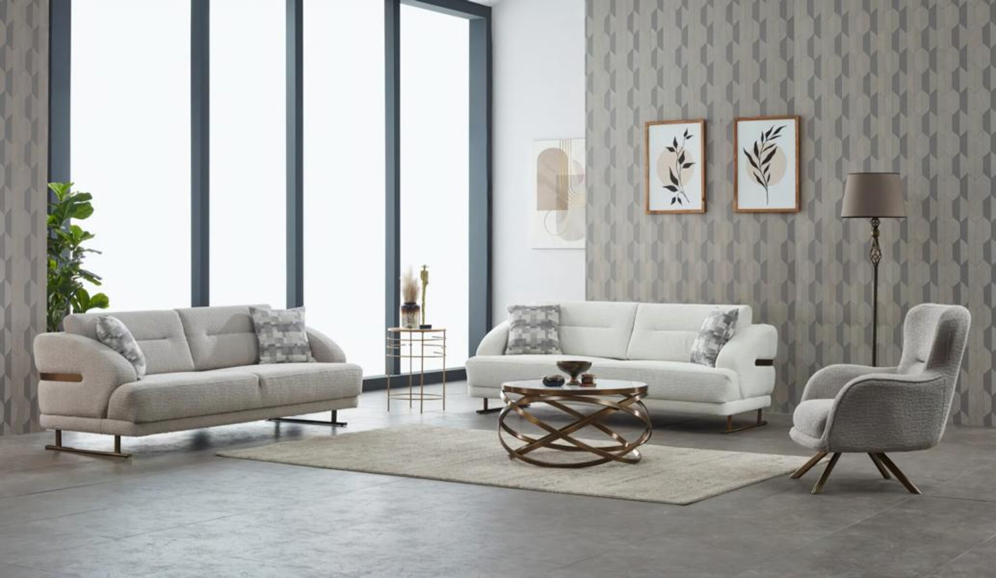 Couch set upholstered sofa three-seater armchair gray fabric sofa 3-piece