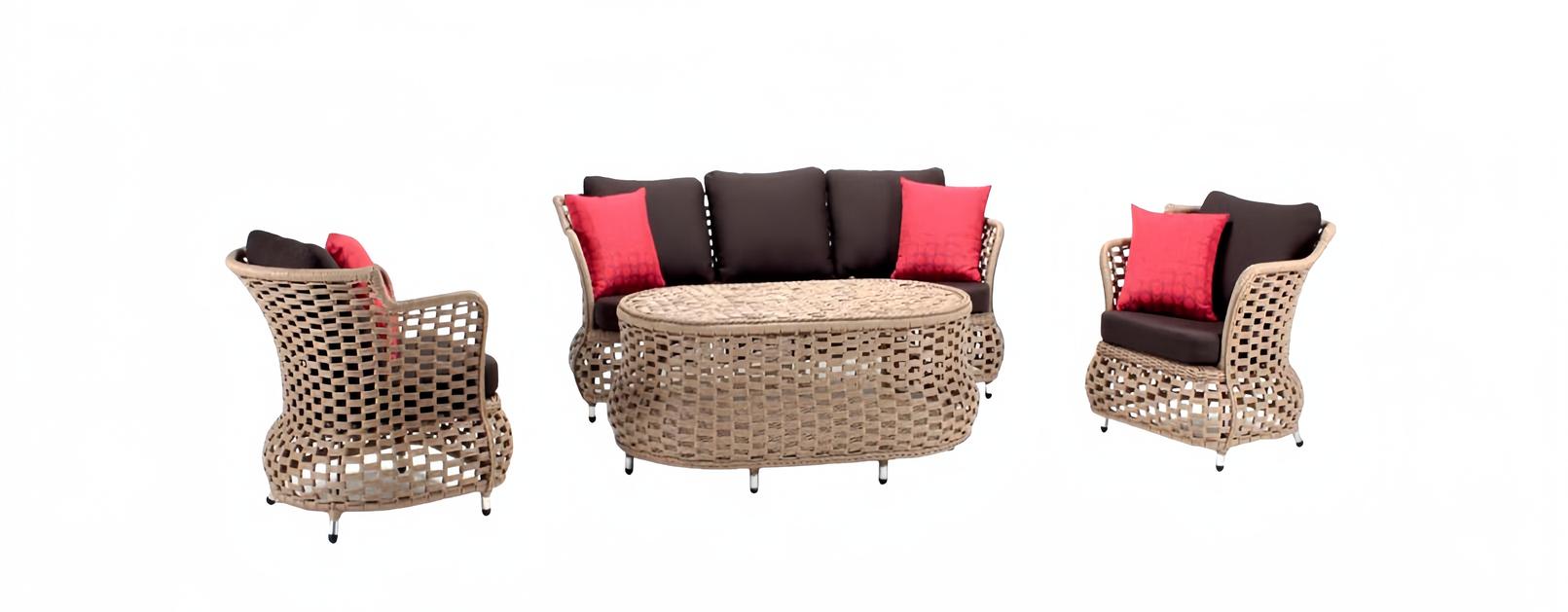 Garden furniture sofa 3-seater, 2 armchairs, robust garden brown set, coffee table.
