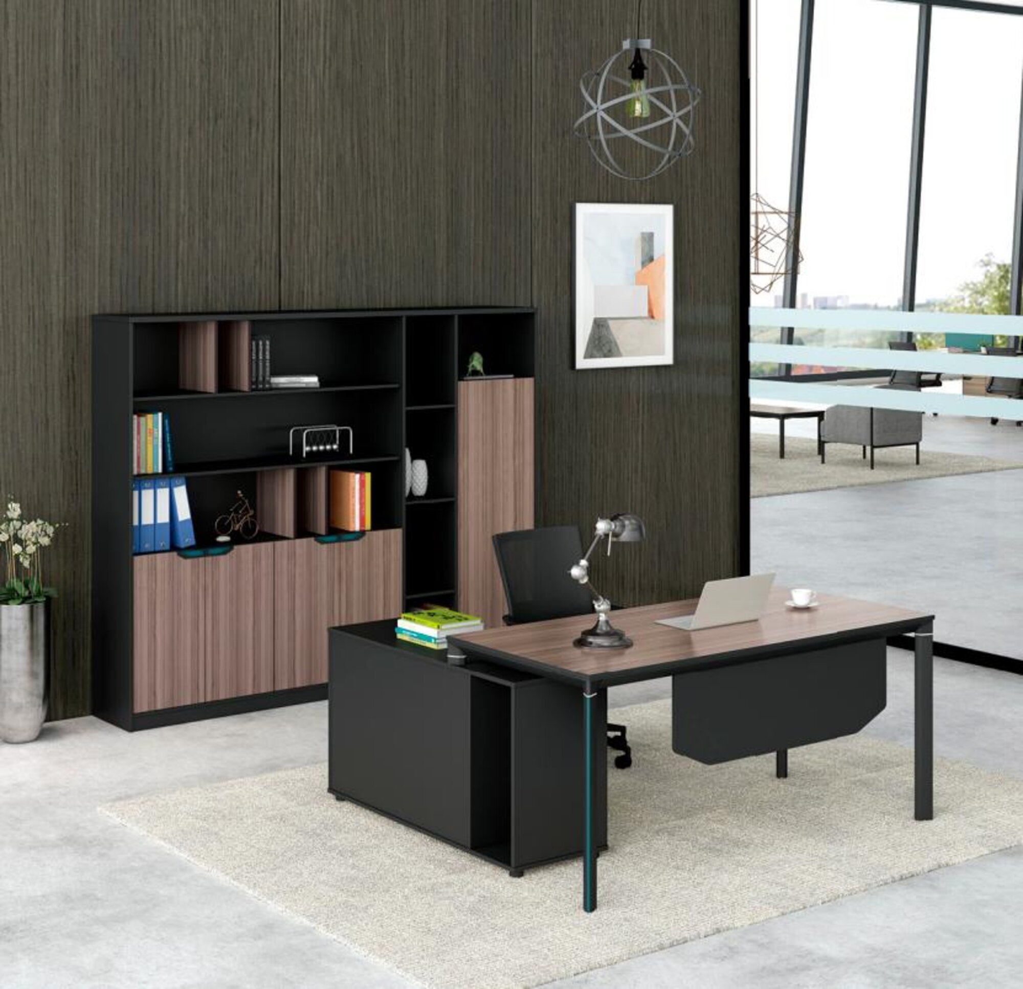 Office furniture set work table office cabinet black wood office desk