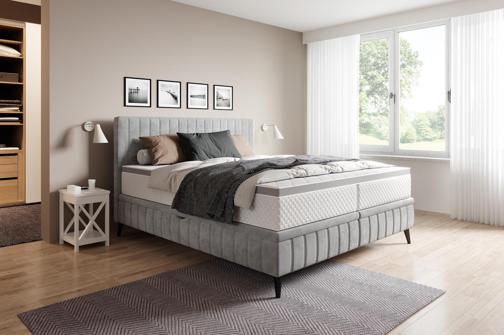 Double Bedroom Wooden 180x200 Bed Classic Upholstered Bed Luxury Box Spring Bed
