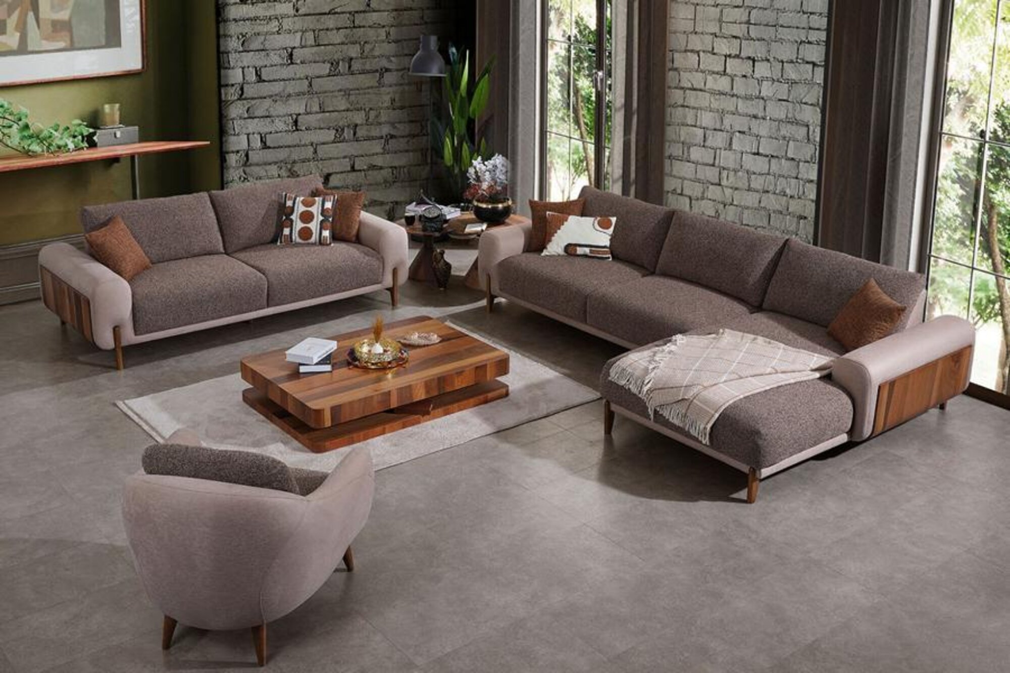 Sectional Sofa Living Room Set Upholstery + 3+1 Seater Complete Set 3 pcs. Textile