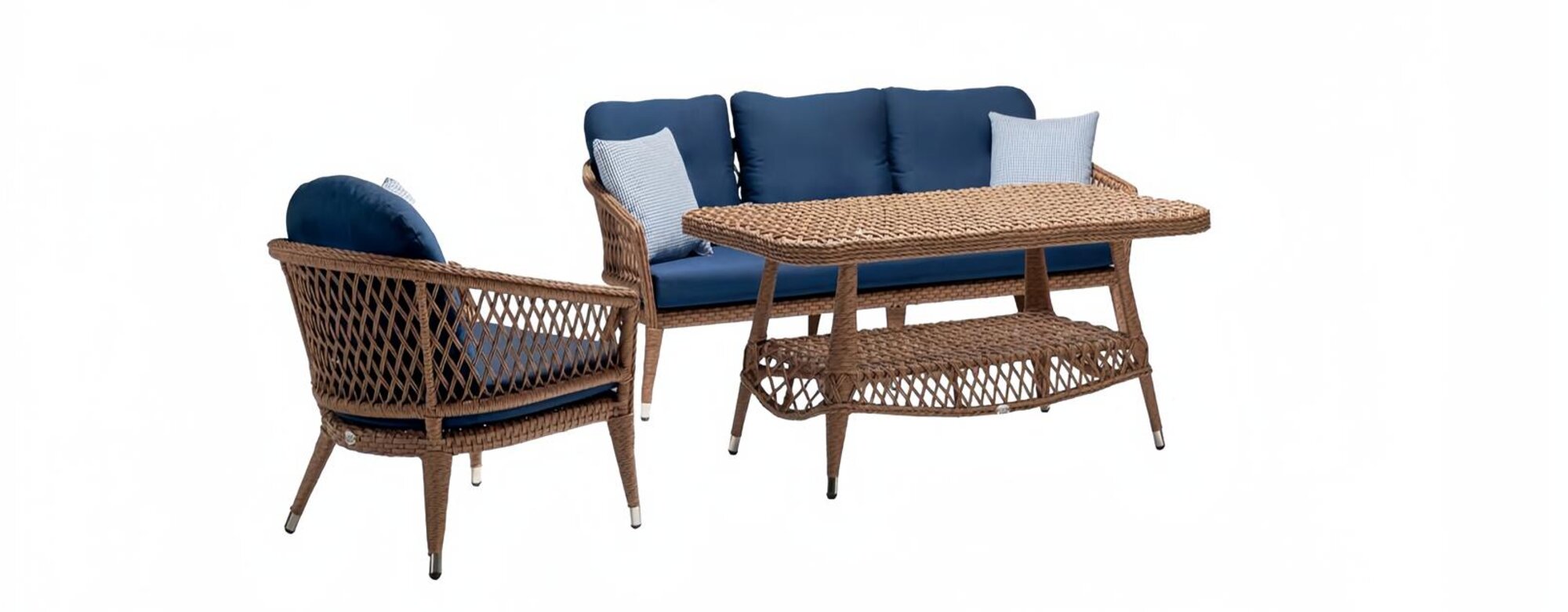 Sofa set coffee table armchair 3-seater sofas brown modern terrace set