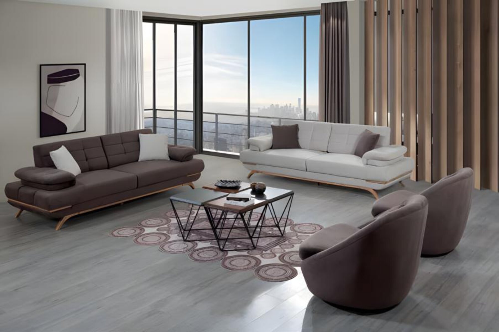 Modern Sofa Set 3+3+1+1 Couch Upholstery Design Living Room Grey Brown Elegant.