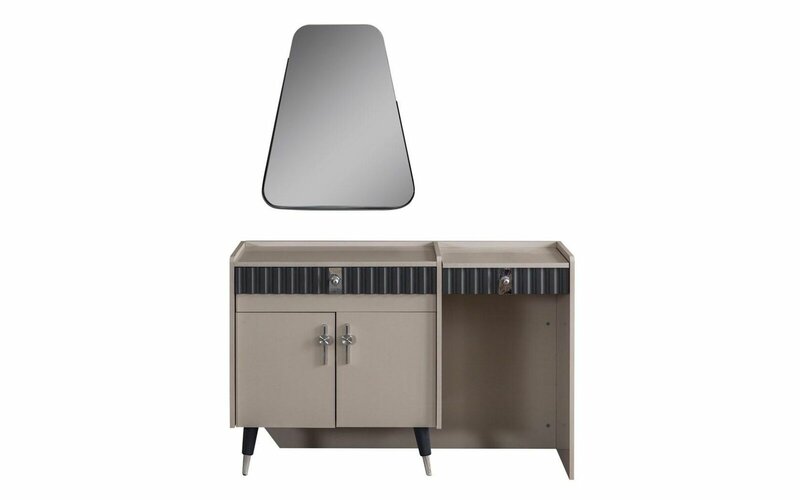 Beige dressing table wood cosmetic table designer console mirror 2pcs