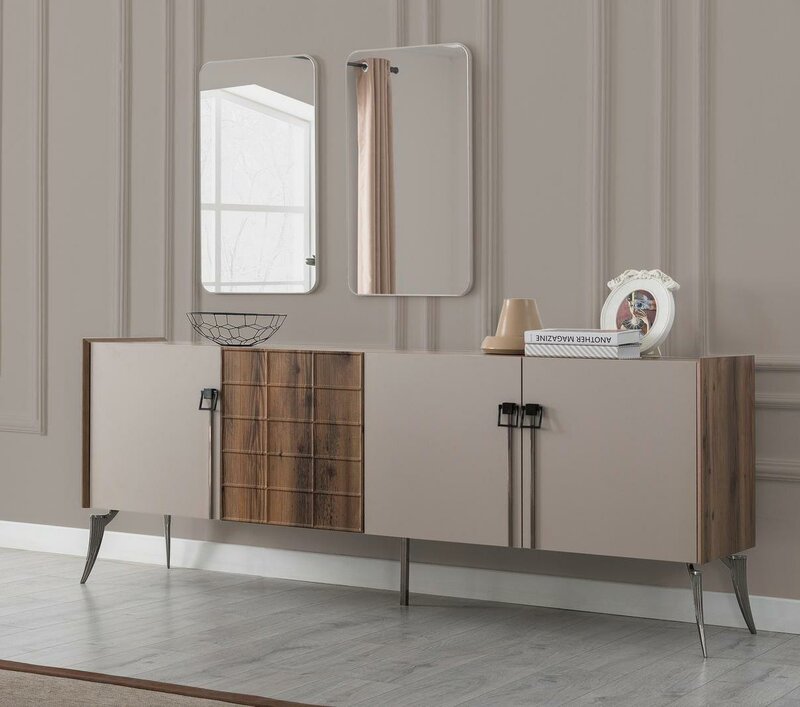 Modern beige set luxury sideboard 2x mirror wooden furniture sideboard