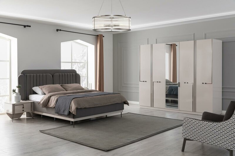 Modern bedroom set double bed bedside table wardrobe luxury