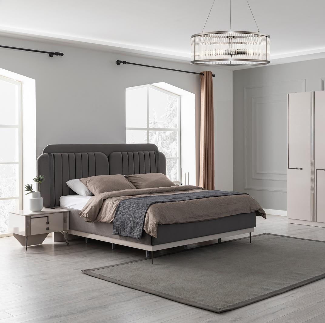 Grey double bed Modern bedroom furniture Luxury beds Wooden frame