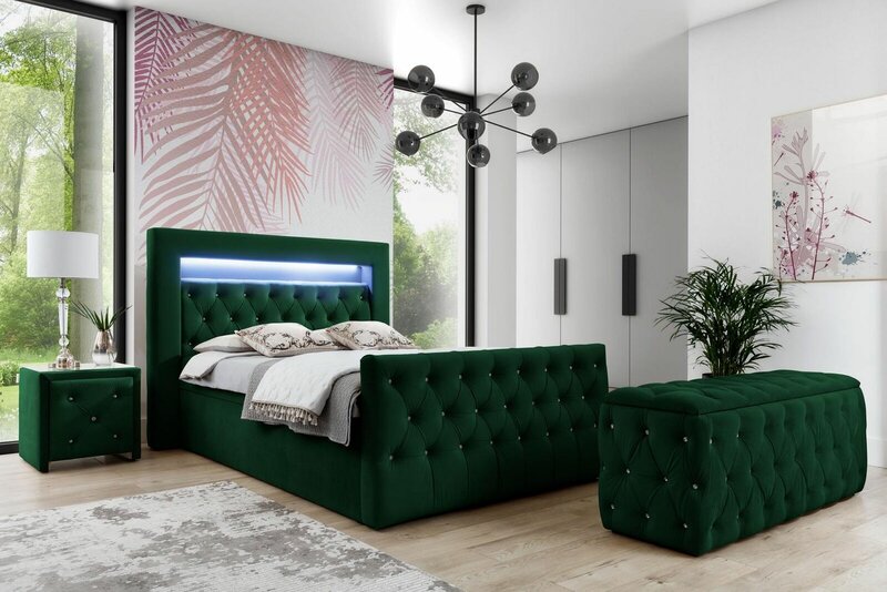 Green bedroom set complete set double bed stools consoles