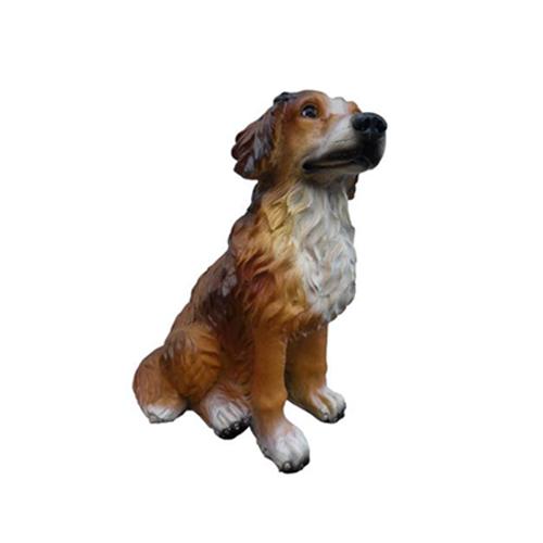 Decorative garden sculpture designed as a sitting dog in natural motley colored 35cm A115
