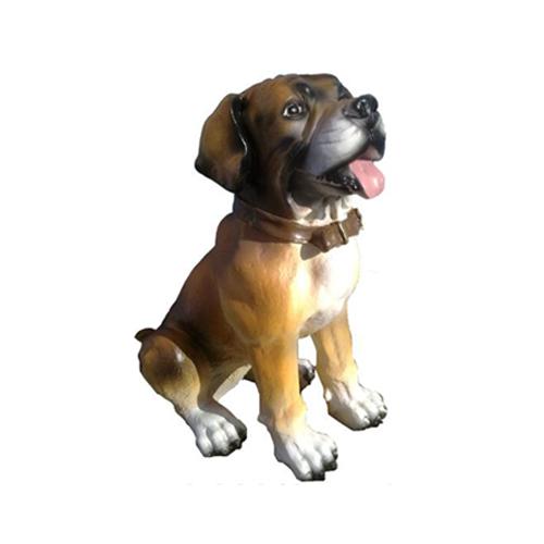 Decorative garden sculpture designed as a natural colored motley sitting puppy 35cm (A116)