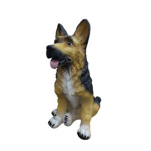 Decorative garden sculpture designed as an original motley colored german shepherd puppy 50 cm (A143)