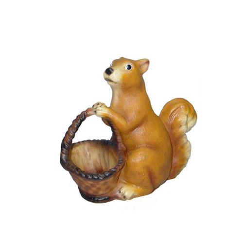 Decorative sculpture designed as a brown colored squirrel with a basket 40cm