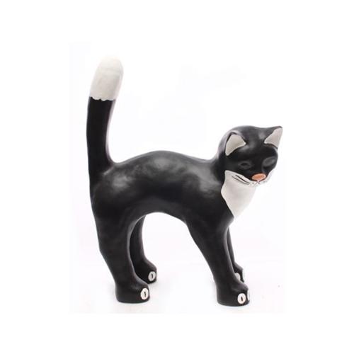 Decorative sculpture designed as a motley black white colored looking down cat 40cm