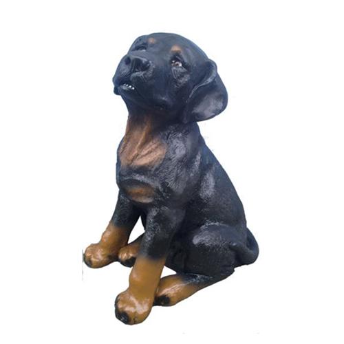 Sculpture designed as an original dark colored sitting rottweiler puppy 30 cm (A24)