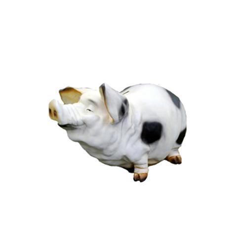 Decorative sculpture designed as a black white colored round cartoon happy pig 40cm