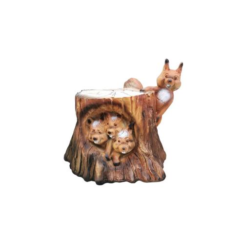 Decorative sculpture designed as a brown cartoon squirrel with cubs inside of a stump 35cm