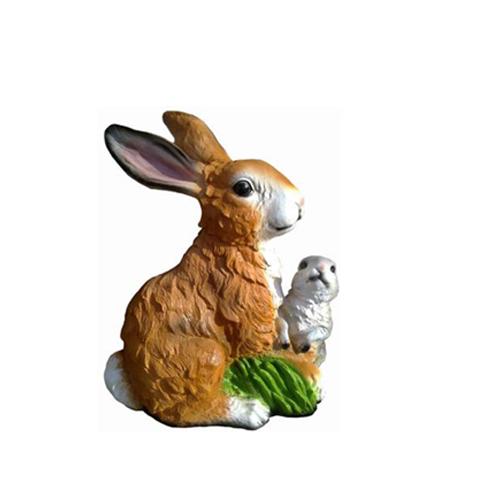 Decorative sculpture designed as a shaggy brown rabbit with a white bunny 40cm