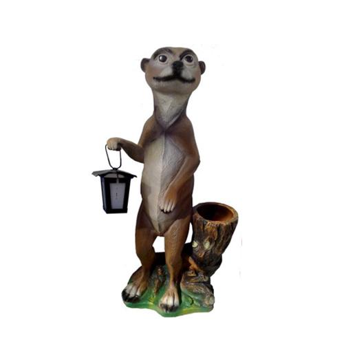Decorative sculpture designed as a motley oppossum with a bowl & lamp 60cm