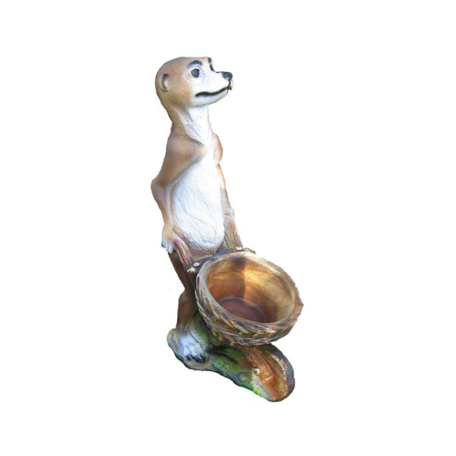 Decorative sculpture designed as a motley brown white oppossum with a wheelbarrow 60cm