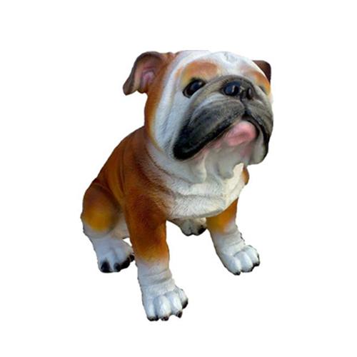Natural colored decorative sculpture designed as a sitting brown white dog 29 cm (A30)
