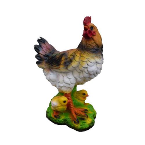 Decorative sculpture designed as a natural colored chicken with chicks on the grass 34cm