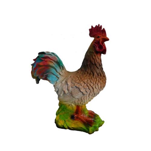 Decorative sculpture designed as a natural colored rooster on the grass 38cm