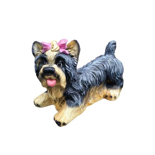 Decorative sculpture designed as a yorkshire terrier with a pink bunt 24x35cm WG2020(A325)
