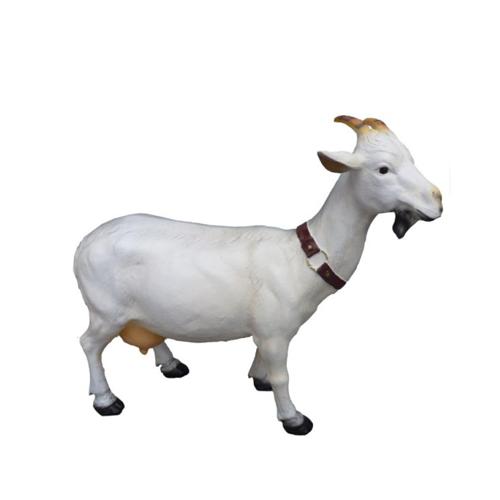 Decorative sculpture designed as a white gloss colored goat with horns 42cm