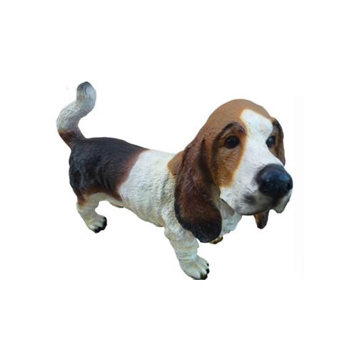 Decorative sculpture designed as motley white brown colored standing dog 25x50cm (A330)