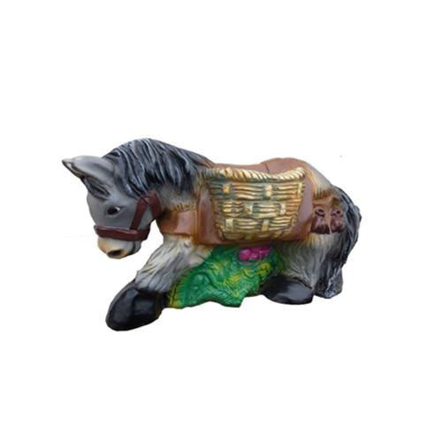 Decorative sculpture designed as a natural colored donkey with buckets on the grass 55cm