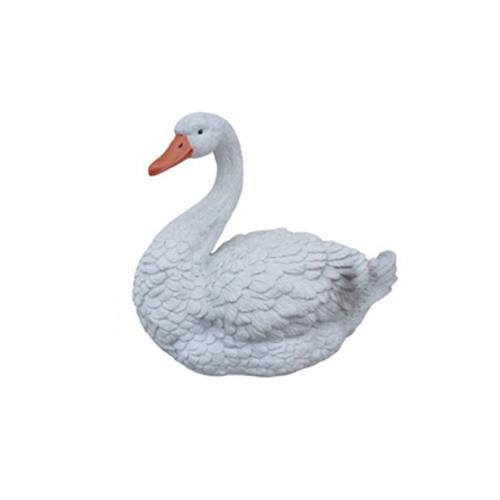 Decorative sculpture designed as a full white colored shaggy swan 35cm