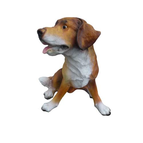 Light brown white motley colored decorative sculpture designed as sitting puppy 30cm (A353)