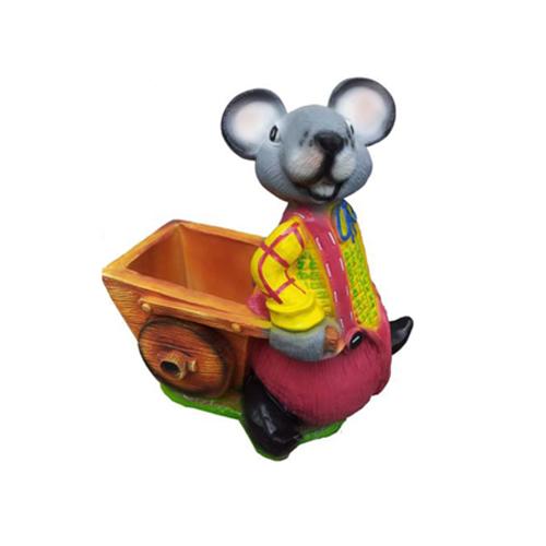 Decorative sculpture designed as a mouse in red pants with a wheelbarrow 60cm