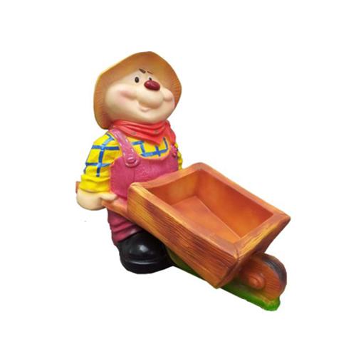 Decorative sculpture designed as a hamster gardener in pink pants with a wheelbarrow 60cm