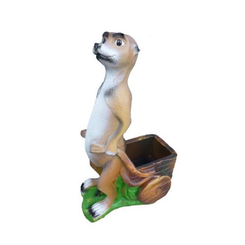 Decorative sculpture designed as a light beige white colored oppossum with a wheelbarrow 44cm