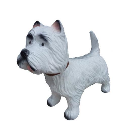 Full white colored decorative garden sculpture designed as standing shaggy dog 30x55cm A385