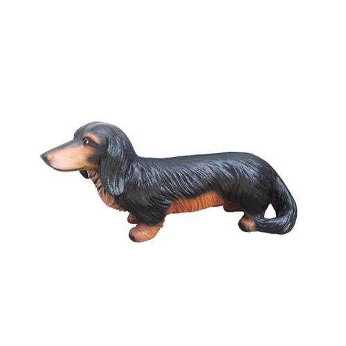 Decorative sculpture designed as an original colored black brown dachshund 55cm