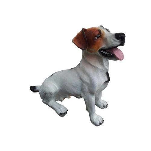 Motley white colored decorative garden sculpture designed as sitting puppy 40cm (A393)