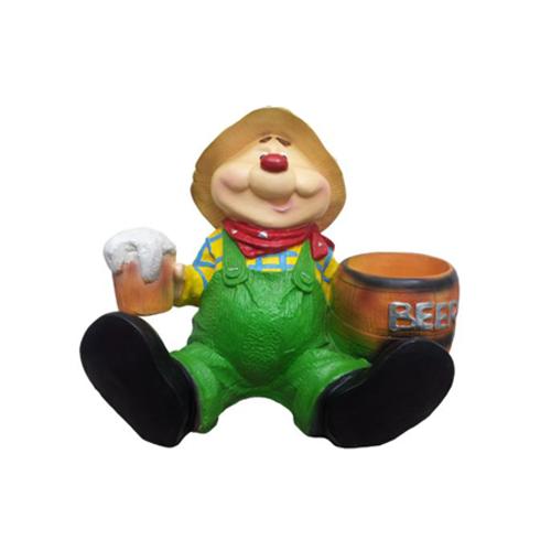 Decorative sculpture designed as a cartoon sitting hamster in green pants with a beer 37cm