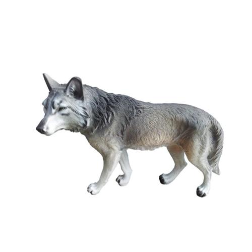Decorative sculpture designed as a motley dark grey colored wolf 45cm