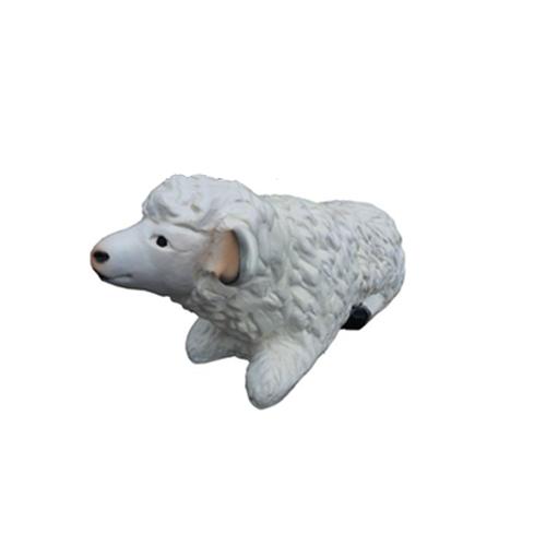 Deco figure of full white colored resting shaggy lamb 45cm