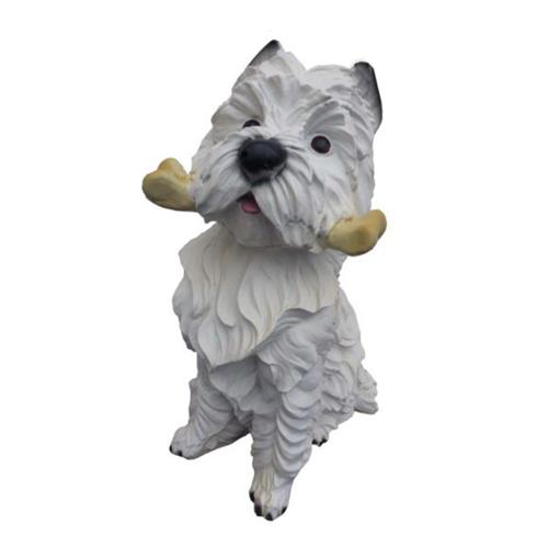 Decorative sculpture designed as a sitting white puppy with a bone 42 cm (A417)