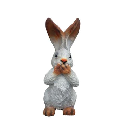 Motley white brown colored deco figure of a standing shaggy no talking rabbit 35cm