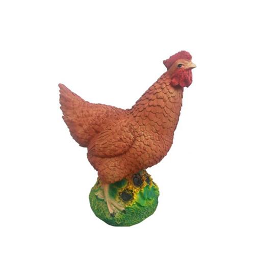 Full brown colored deco figure of a standing on sunflowers chicken 32cm